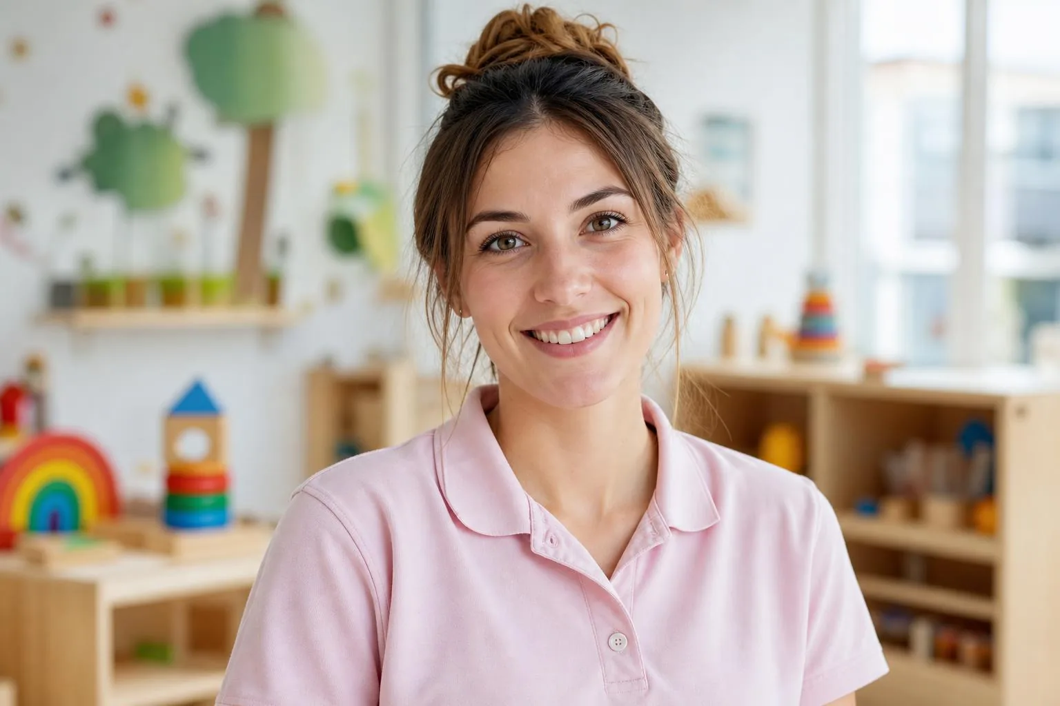 Auxiliaire petite enfance en crèche avec un jeune enfant