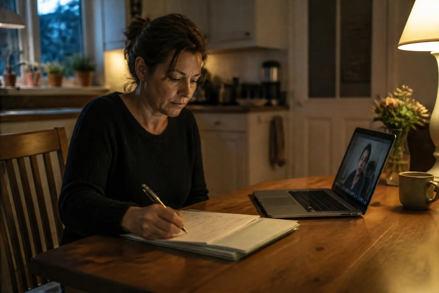 Candidate à la VAE en visio avec son accompagnateur depuis chez elle